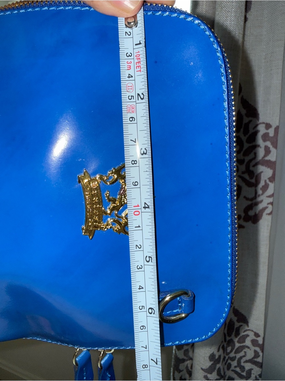 Patent Blue Crossbody with Gold Crest Accent - Picture 13 of 15